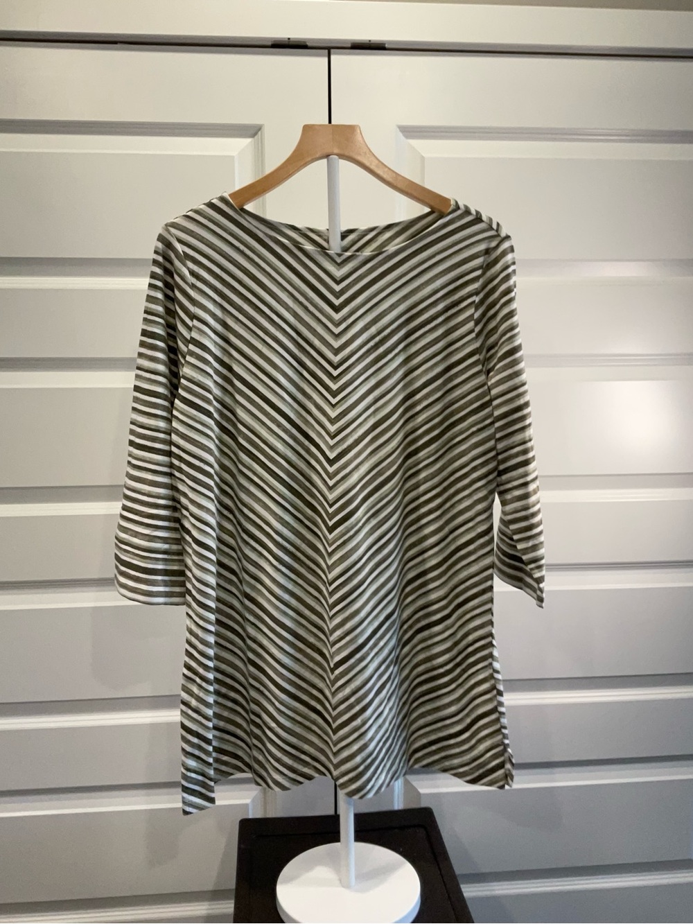 Olive & Cream Striped V-Neck Tunic Top